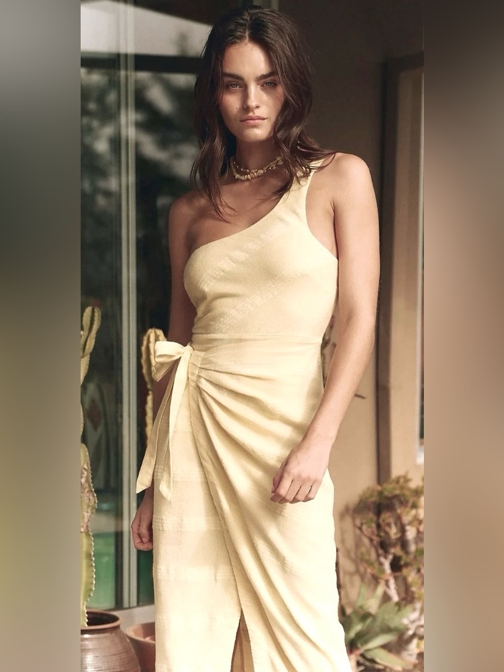 Free People At Leisure Midi Wrap Dress Ivory Linen Cotton - Picture 3 of 11